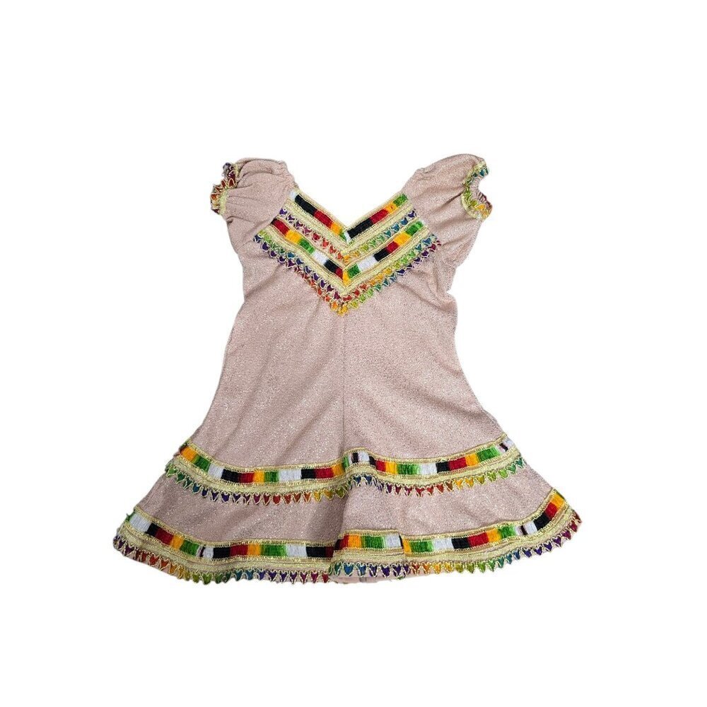 Vintage Handmade Bohemian Pink Glitter Embroidered Dress